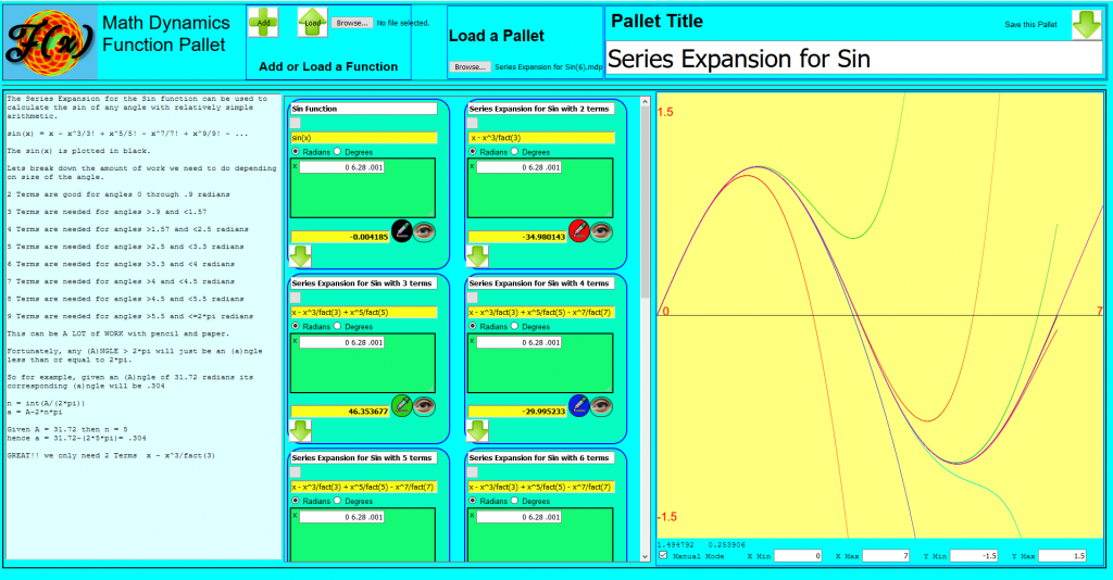 Math Dynamics Graping Calculator Pallet graphs sin overlayed with series expansions