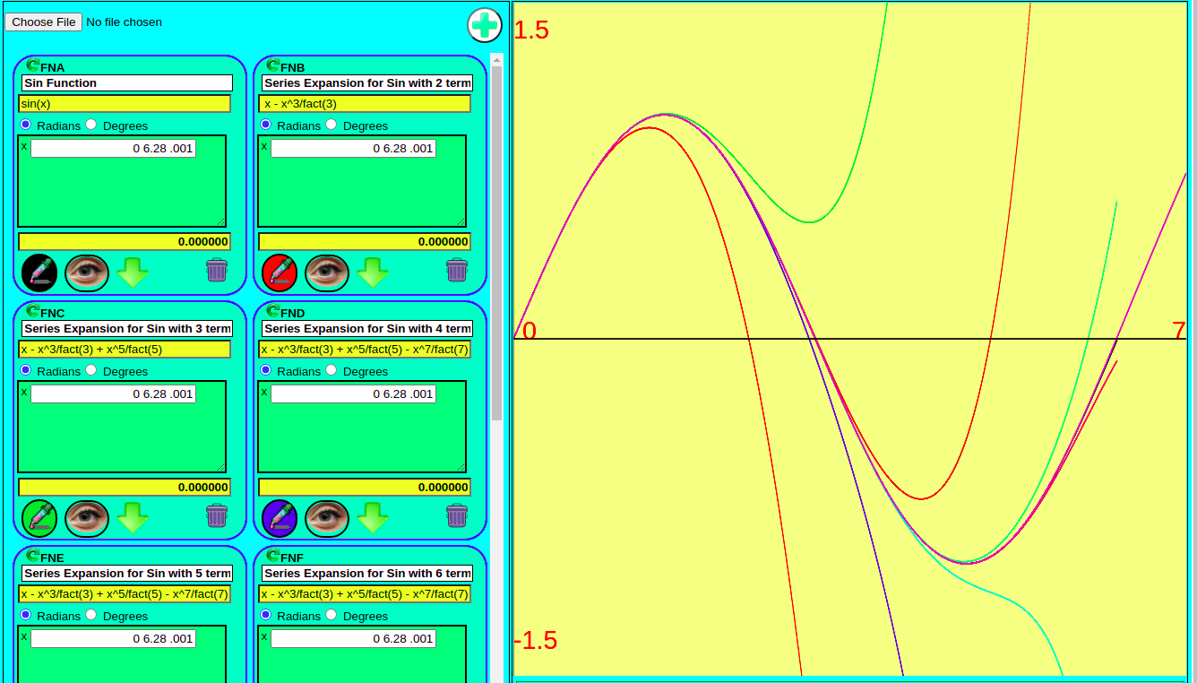 The Math Dynamics Function Pallet provides a way to graph multiple functions on the same graph
